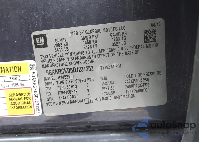 5GAKRCKD5DJ231252: 43807165