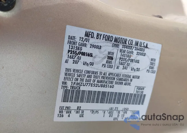 1FMZU77E52UB85160: 43807243