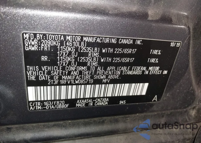 2T3F1RFV1LW085719: 43807469