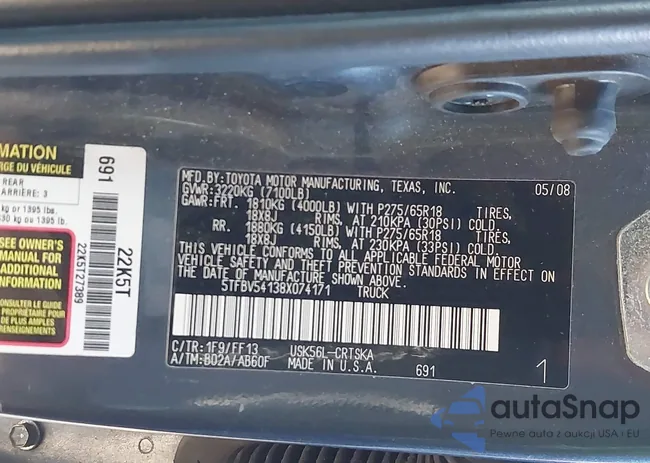 5TFBV54138X074171: 43807475