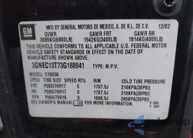 3GNEC13T73G188841: 43807500