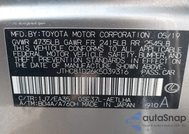 JTHC81D26K5039316: 43806714