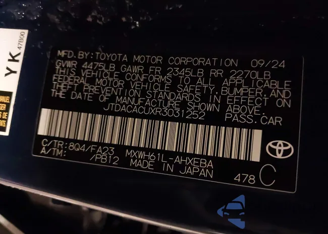 JTDACACUXR3031252: 43806888