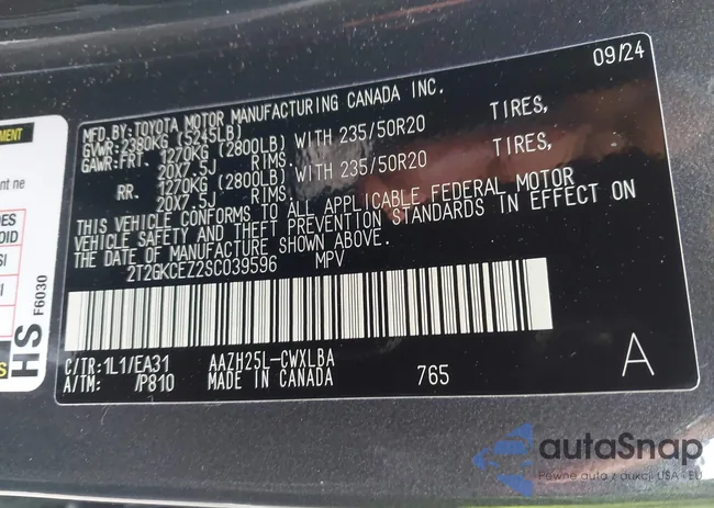 2T2GKCEZ2SC039596: 43806903