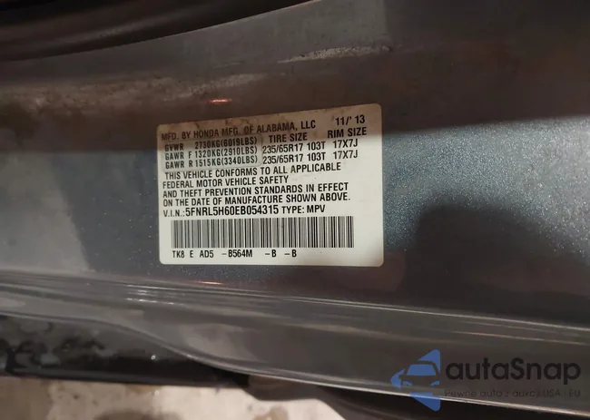 5FNRL5H60EB054315: 43806936