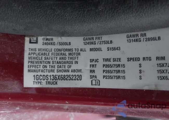 1GCDS136X68252320: 43807974