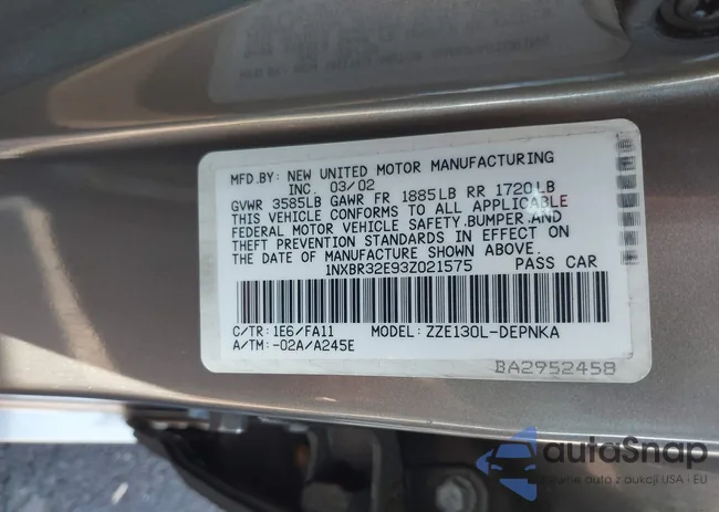 1NXBR32E93Z021575: 43808193