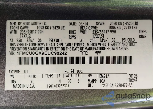 1FMCU0GX9EUC98242: 43808232