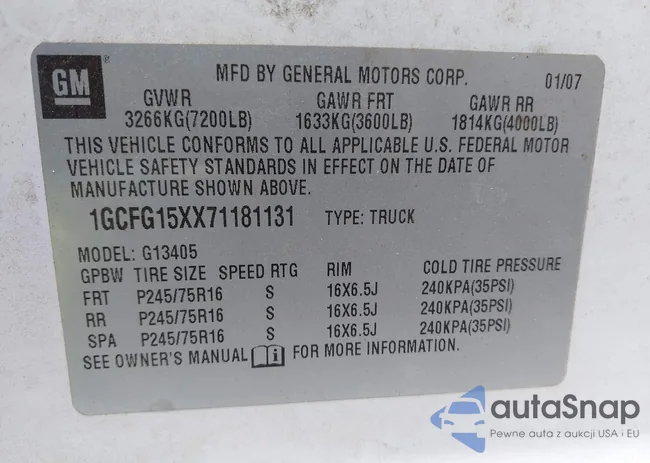 1GCFG15XX71181131: 43807709