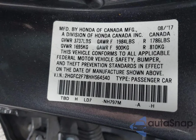 2HGFC2F78HH564540: 43807745