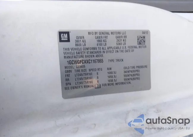 1GCWGFCAXC1167865: 43807754