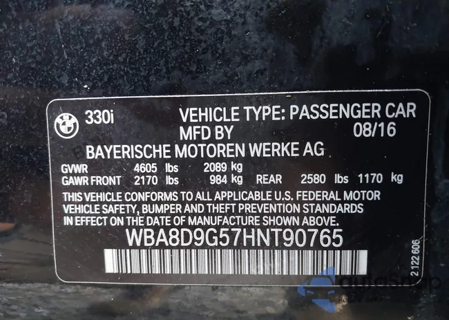 WBA8D9G57HNT90765: 43809123