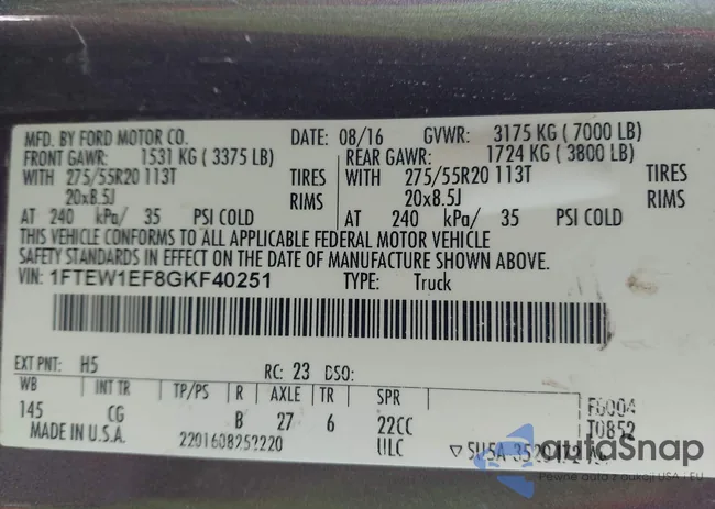 1FTEW1EF8GKF40251: 43809183