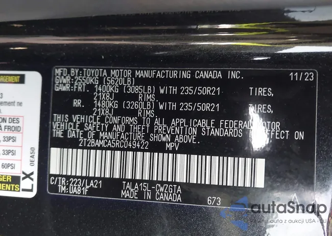 2T2BAMCA5RC049422: 43809391