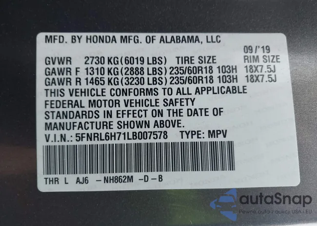 5FNRL6H71LB007578: 43809523