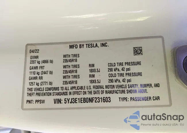 5YJ3E1EB0NF231603: 43808666