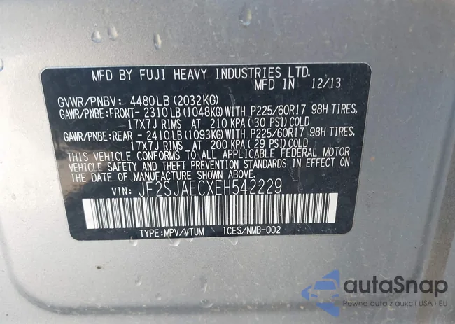 JF2SJAECXEH542229: 43808926