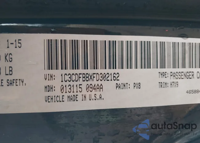 1C3CDFBBXFD302162: 43810100