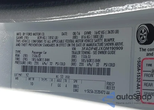 3FADP4EJXGM190909: 43809548