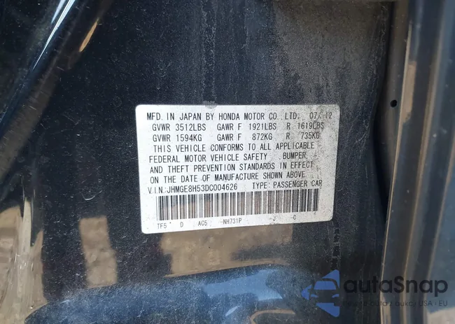 JHMGE8H53DC004626: 43809587