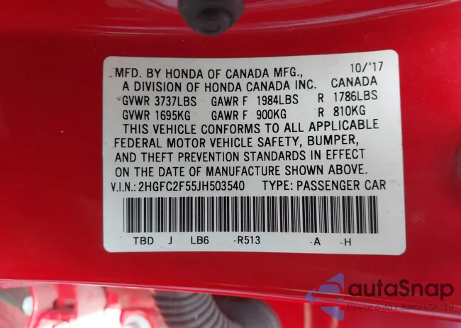 2HGFC2F55JH503540: 43809618