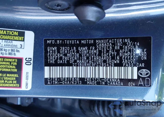 2T1BURHE9FC285426: 43809621