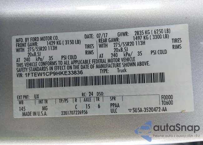 1FTEW1CP9HKE33836: 43809652