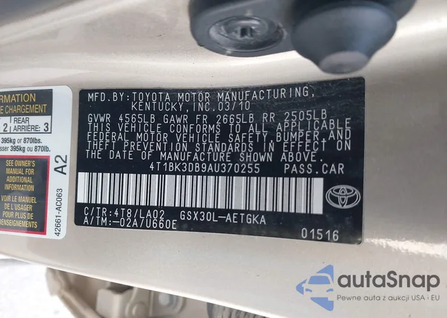 4T1BK3DB9AU370255: 43809689