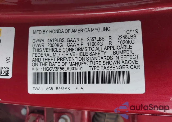 1HGCV3F56LA001561: 43809723