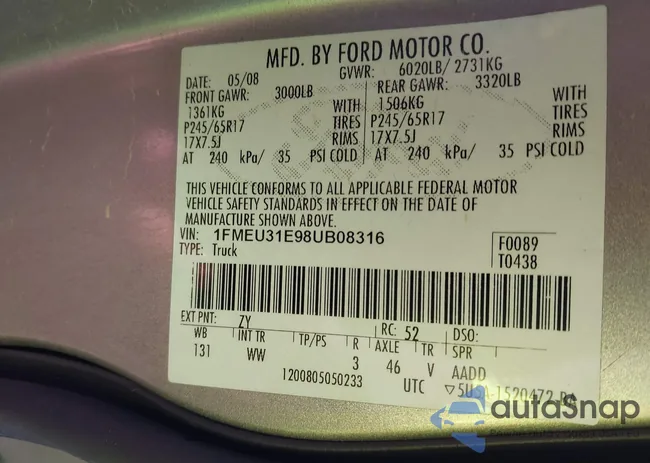 1FMEU31E98UB08316: 43809737