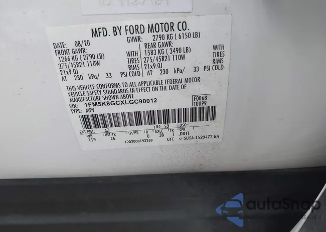 1FM5K8GCXLGC90012: 43809749