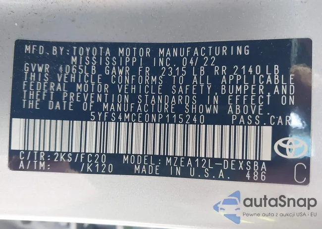 5YFS4MCE0NP115240: 43809800