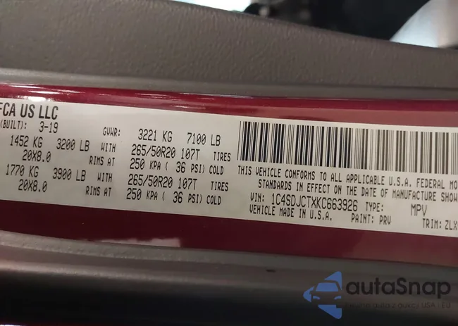 1C4SDJCTXKC663926: 43809911