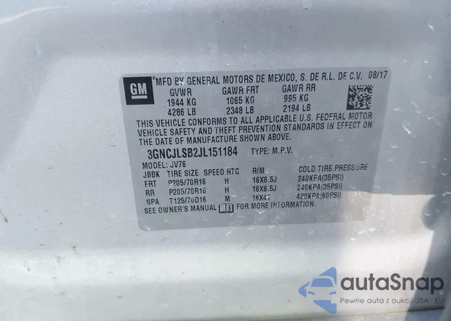 3GNCJLSB2JL151184: 43811330