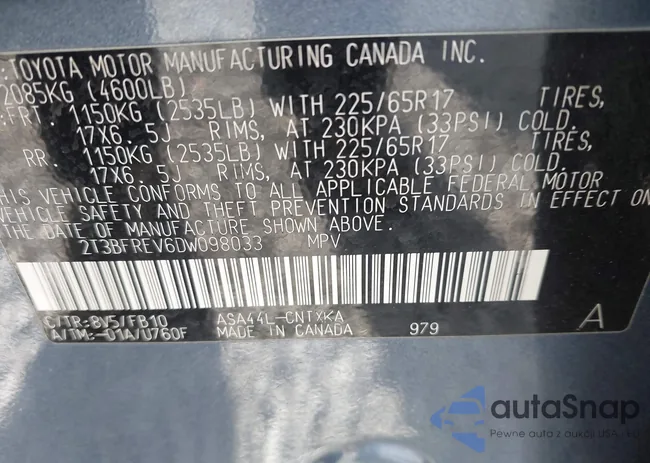 2T3BFREV6DW098033: 43811342