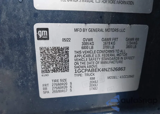 1GCPABEK4NZ526863: 43811359