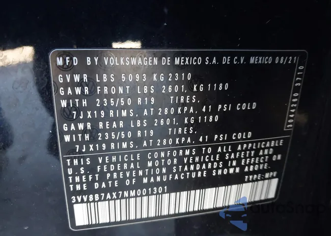 3VV8B7AX7NM001301: 43810562