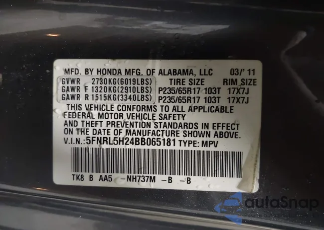 5FNRL5H24BB065181: 43810572