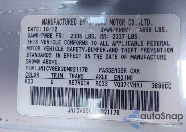 JN1CV6EK2DM921178: 43810757