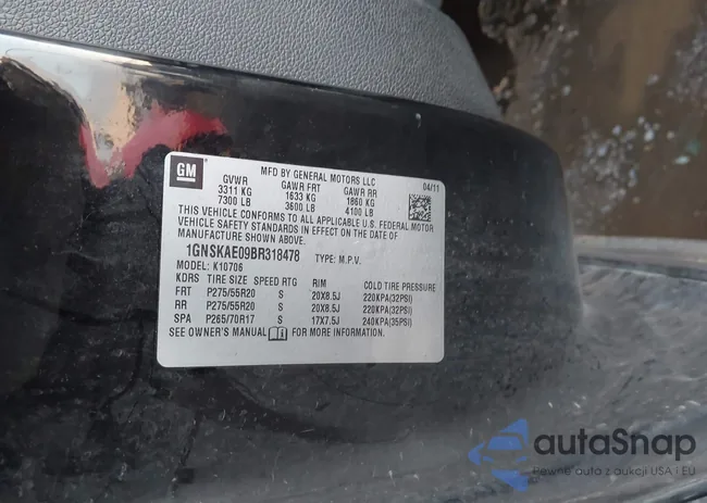 1GNSKAE09BR318478: 43812349