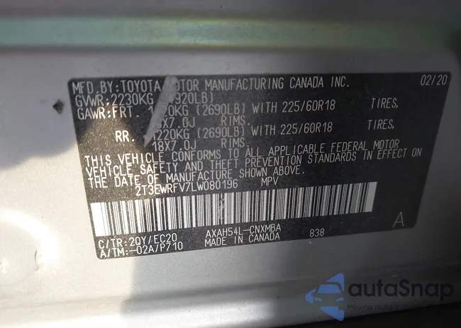 2T3EWRFV7LW080196: 43812370