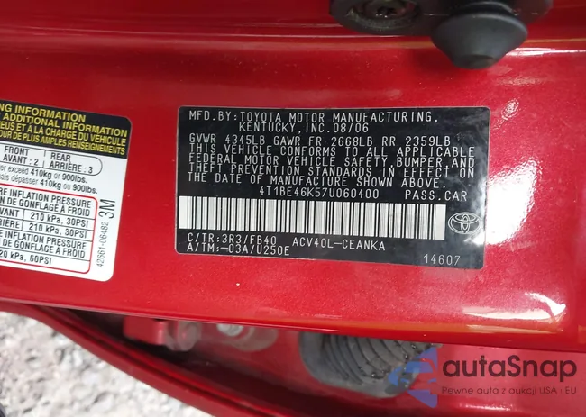 4T1BE46K57U060400: 43812420