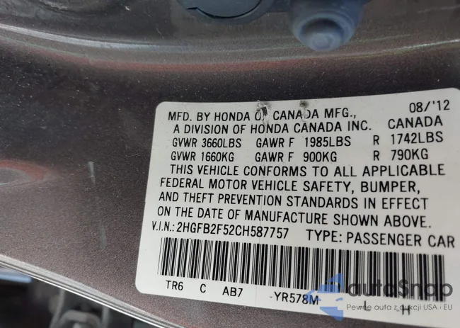 2HGFB2F52CH587757: 43812510