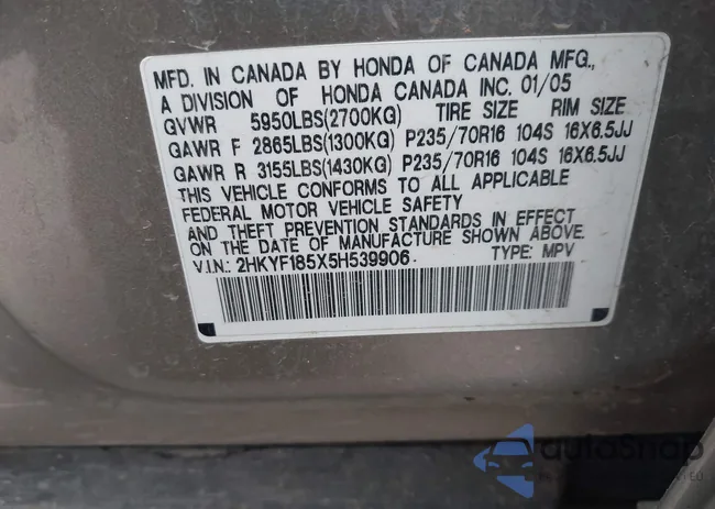 2HKYF185X5H539906: 43813215