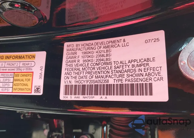 1HGCY1F20SA052358: 43813321