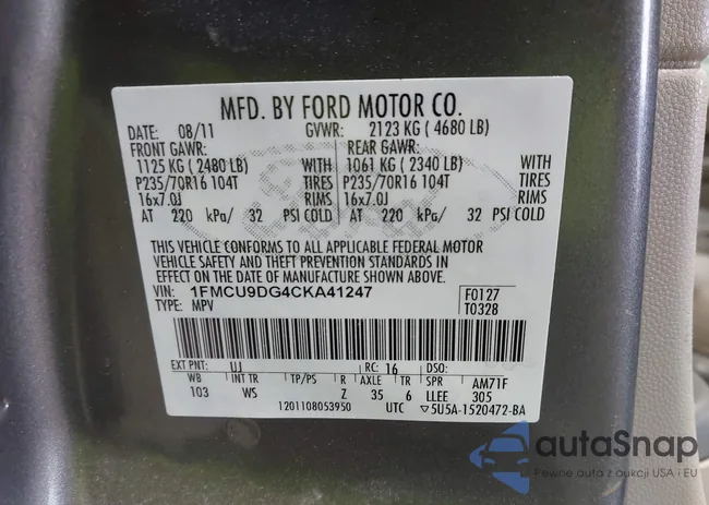 1FMCU9DG4CKA41247: 43812667