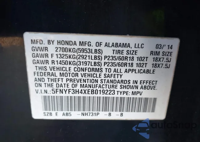 5FNYF3H4XEB019223: 43812724