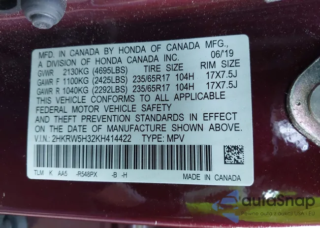 2HKRW5H32KH414422: 43813921