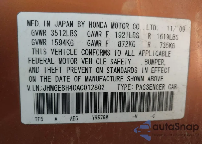 JHMGE8H40AC012802: 43814002