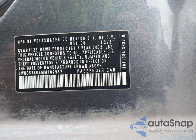 3VWC57BU5MM102952: 43814012